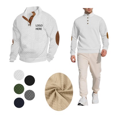 Mens Striped Stand Collar Long Sleeve Pullover Sweatshirt With Buttons